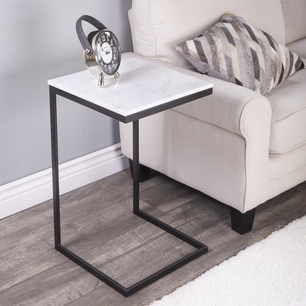 26" Black and White Marble Square C Shape End Table. Picture 9
