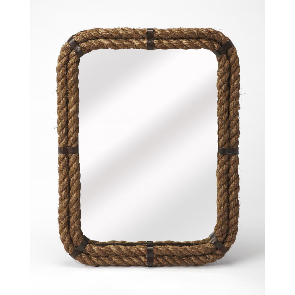 25" Light Brown Rope Framed Accent Mirror. Picture 2