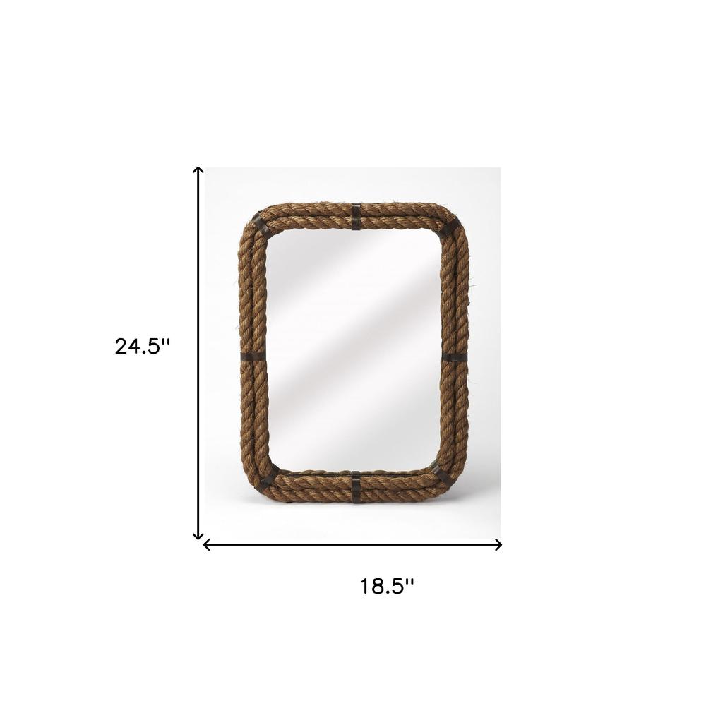25" Light Brown Rope Framed Accent Mirror. Picture 5