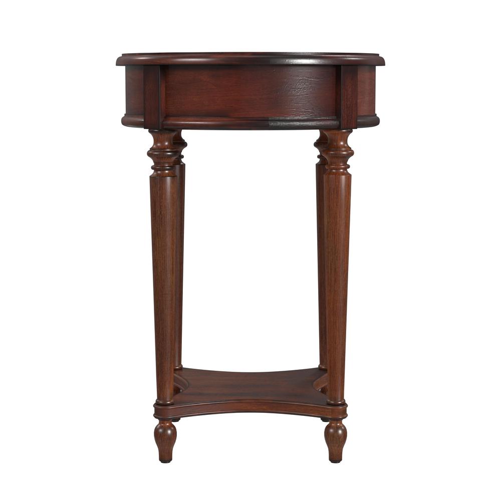 26" Cherry Solid And Manufactured Wood Round End Table With Drawer And Shelf. Picture 4