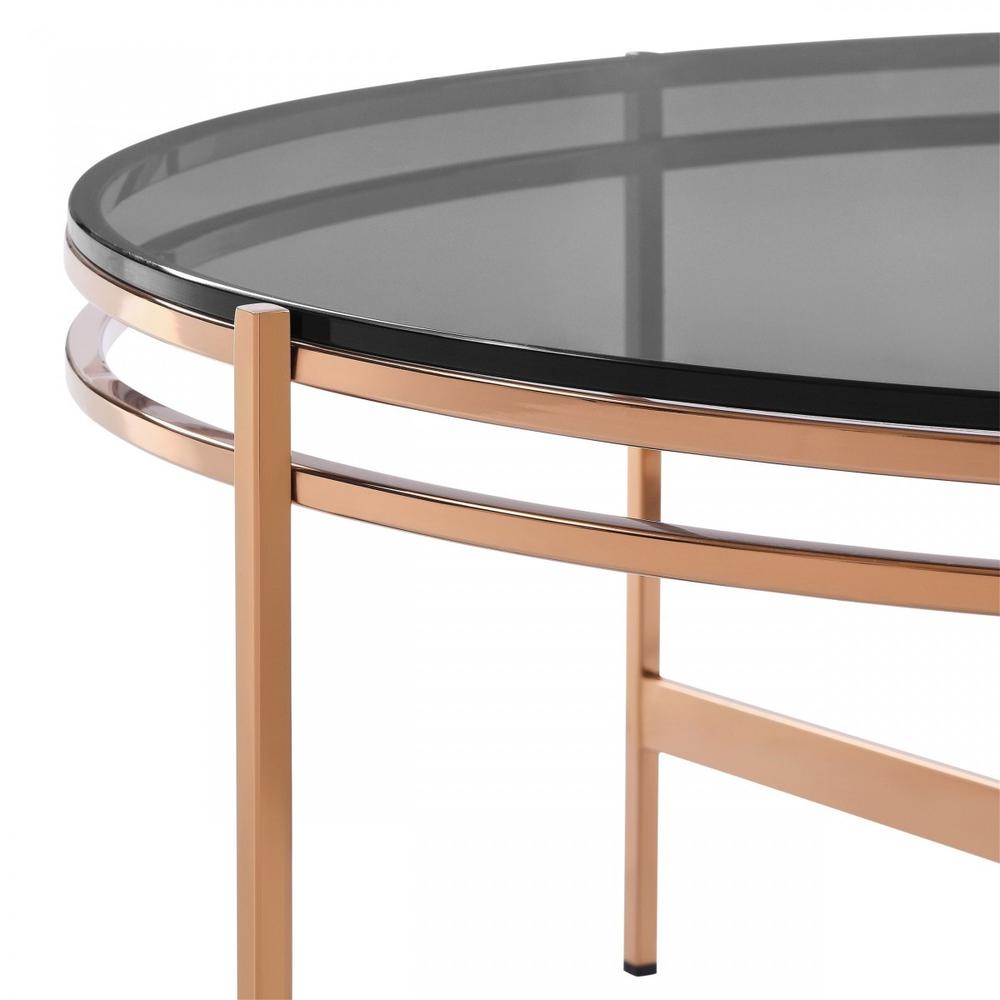 35" Gold And Smoked Glass Round Coffee Table. Picture 5