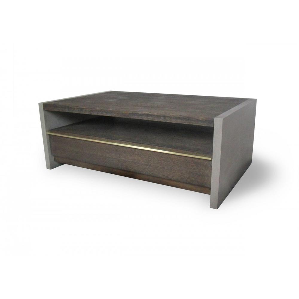 47" Dark Grey Walnut and Concrete Rectangular Coffee Table. Picture 1