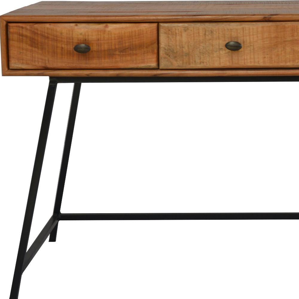 47" Natural And Black Mango Solid Wood Writing Desk With Three Drawers. Picture 5