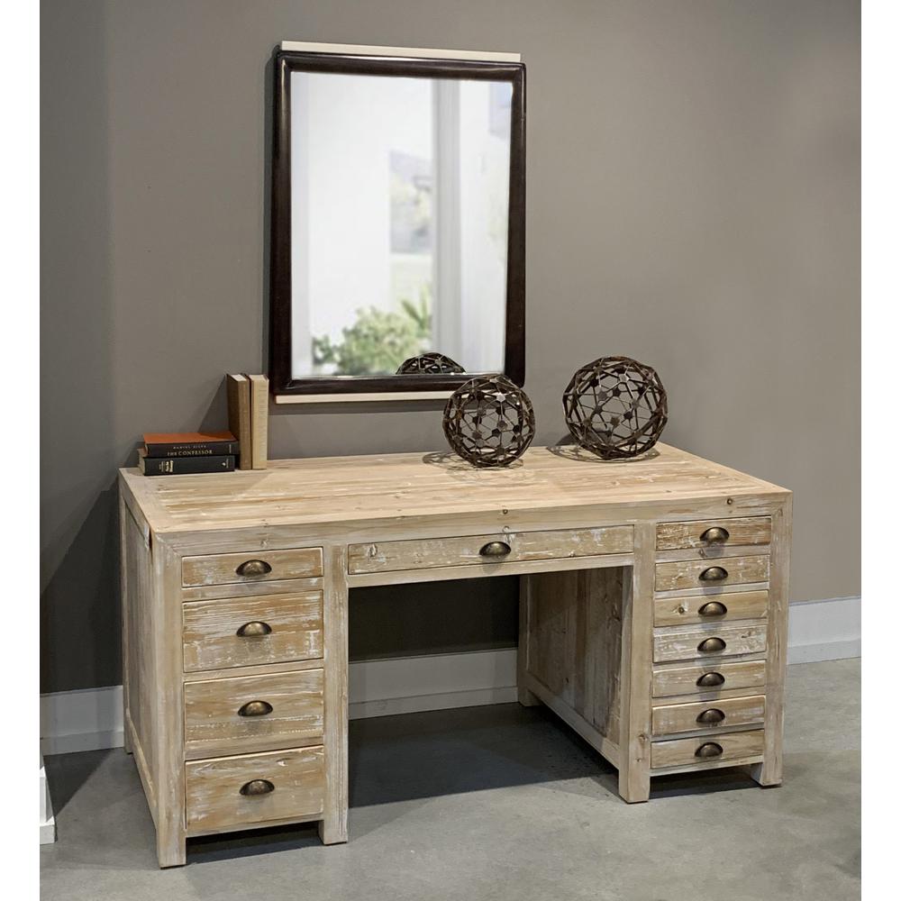 63" Dark Brown Pine Solid Wood Credenza Desk With Twelve Drawers. Picture 6