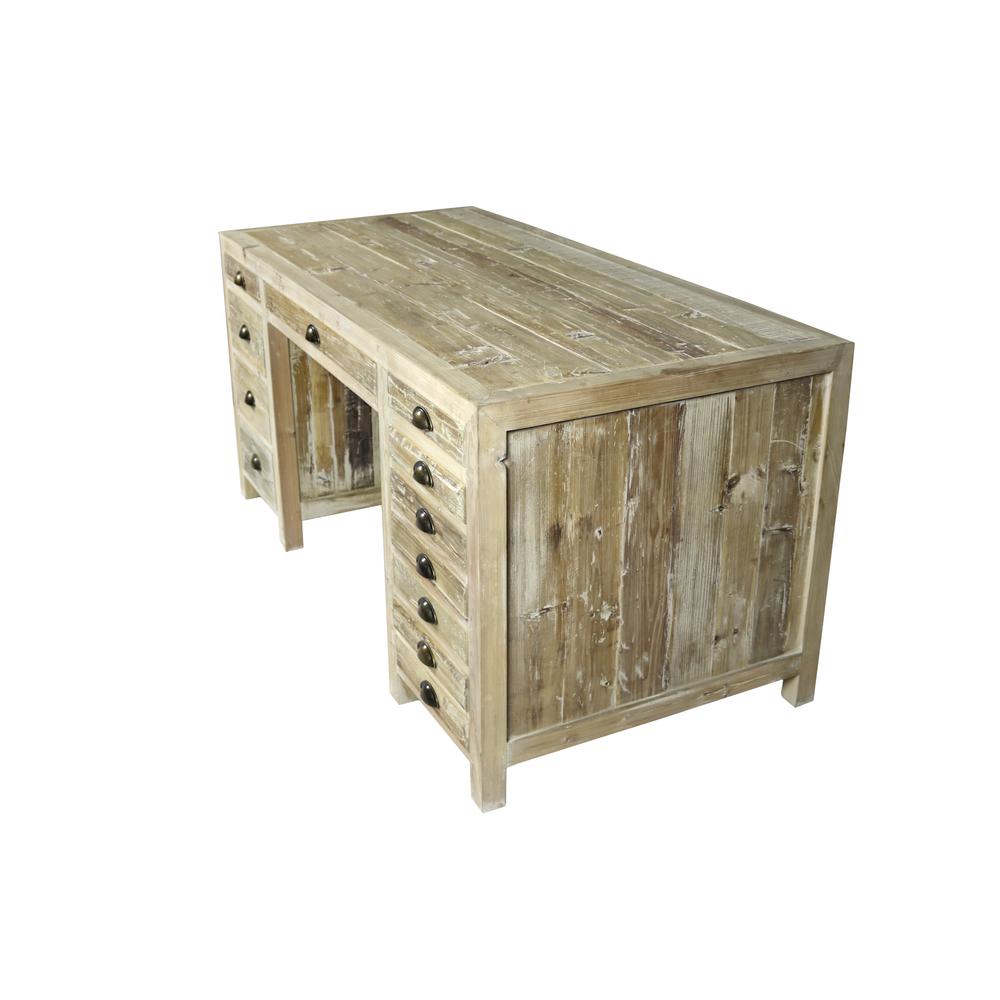 63" Dark Brown Pine Solid Wood Credenza Desk With Twelve Drawers. Picture 3
