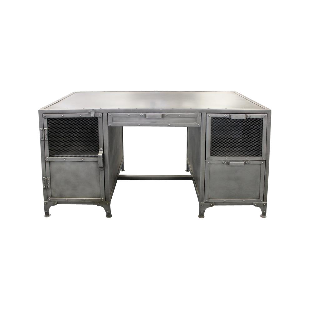 56" Gray Metal Computer Desk With Three Drawers. Picture 2