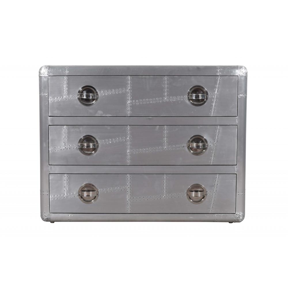 42" Silver Aluminum Three Drawer Dresser. Picture 1
