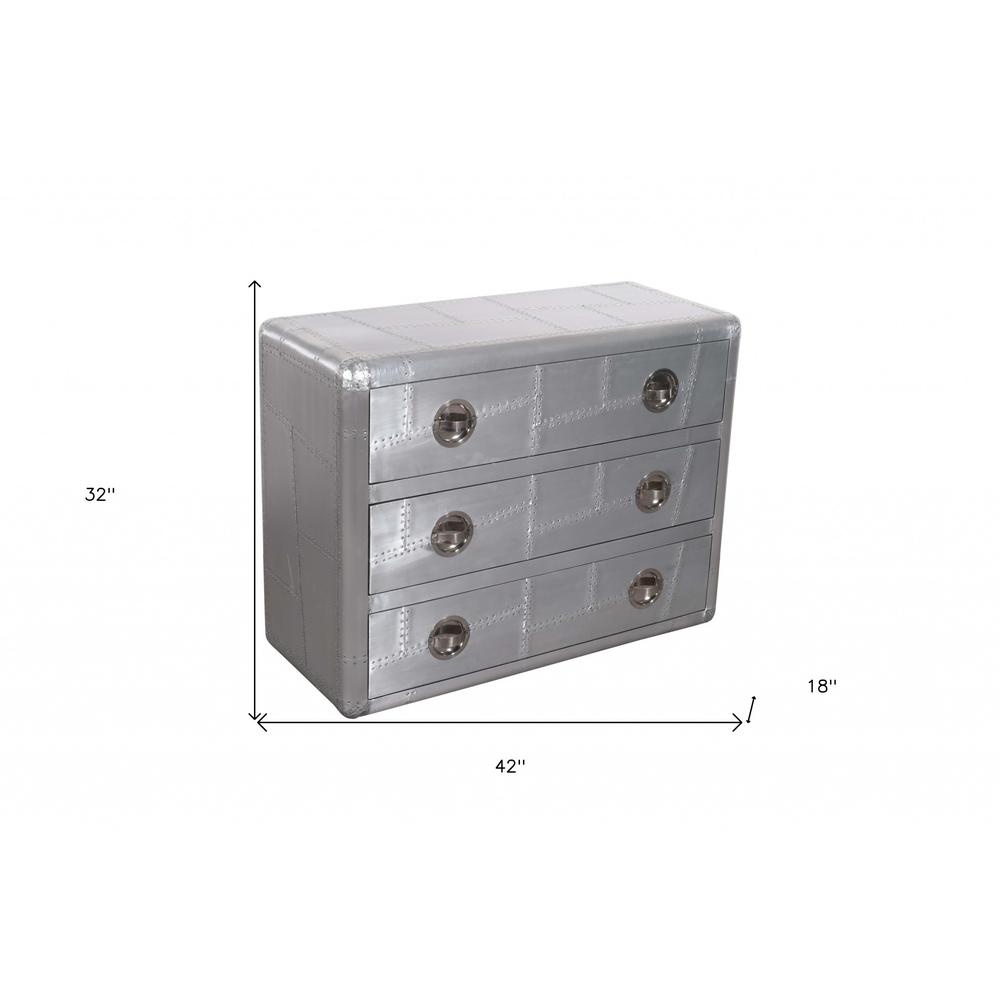 42" Silver Aluminum Three Drawer Dresser. Picture 7