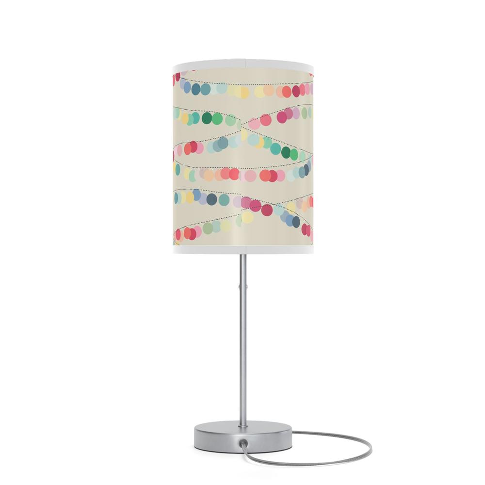 20" Silver Table Lamp With Off White And Festive Multi Color Cylinder Shade. Picture 2