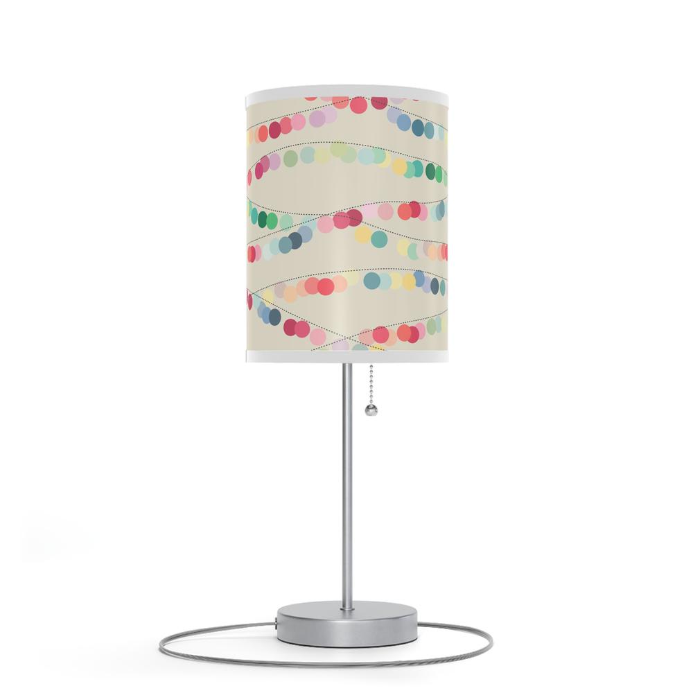 20" Silver Table Lamp With Off White And Festive Multi Color Cylinder Shade. Picture 3