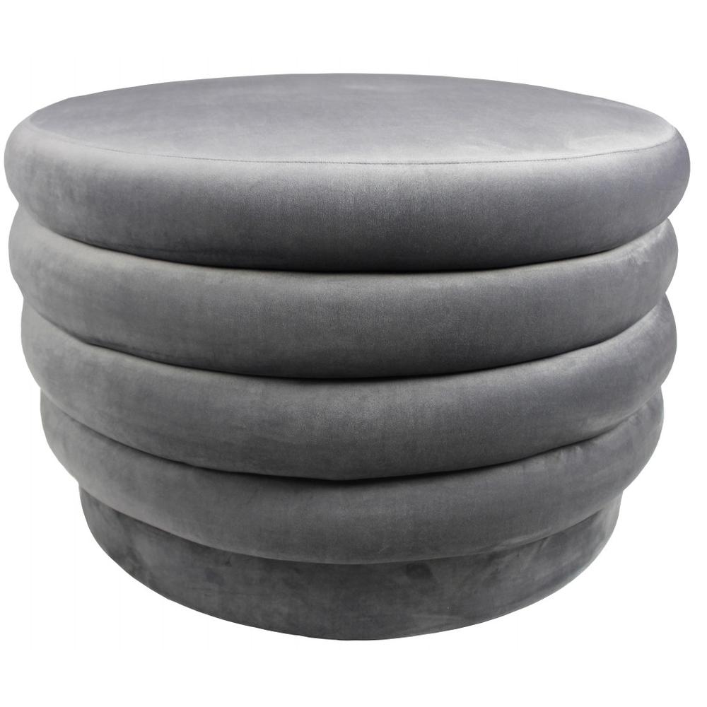 31" Gray Velvet Tufted Round Cocktail Ottoman. Picture 1