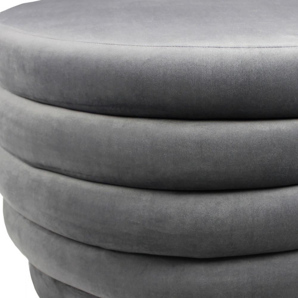 31" Gray Velvet Tufted Round Cocktail Ottoman. Picture 4