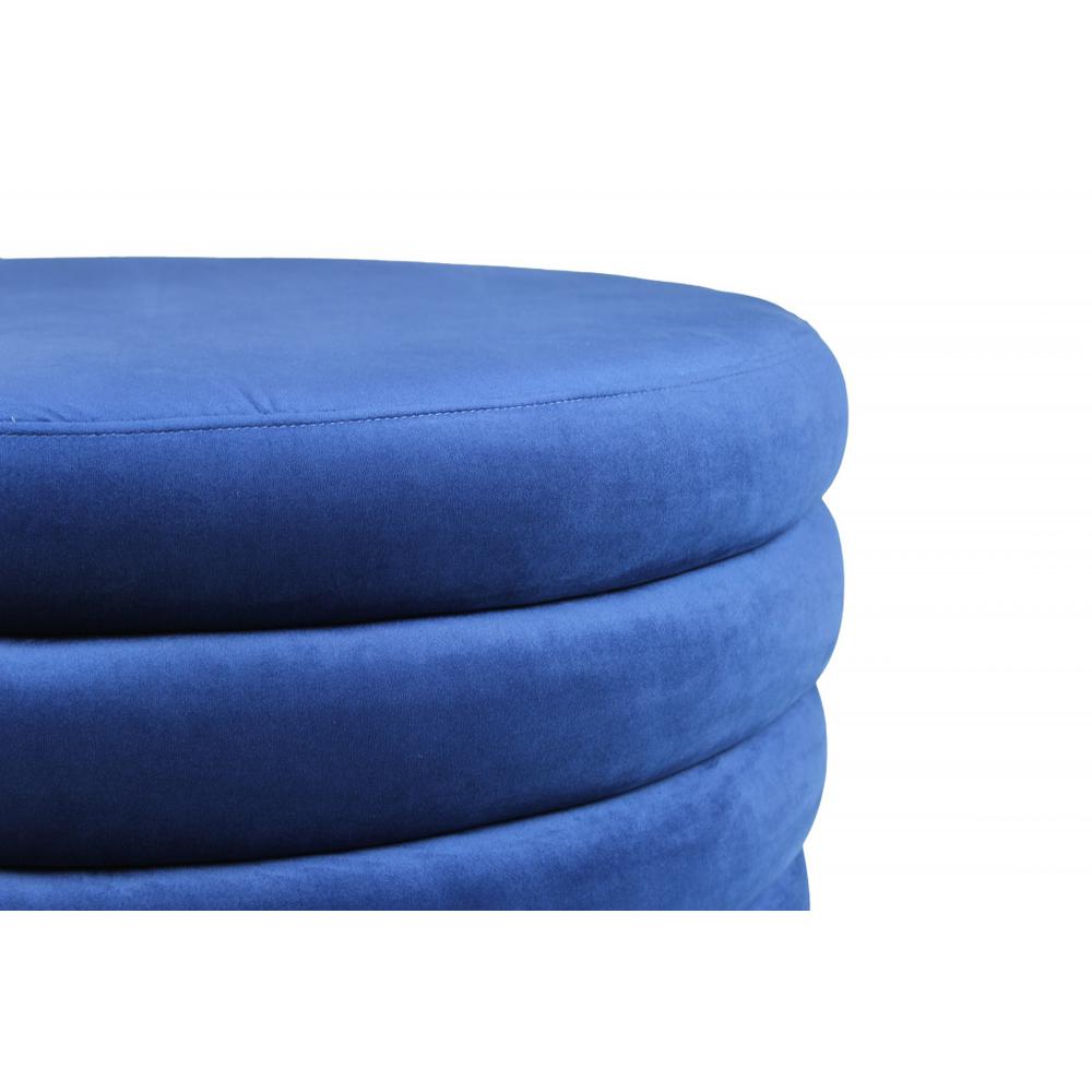 31" Blue Velvet Tufted Round Cocktail Ottoman. Picture 3