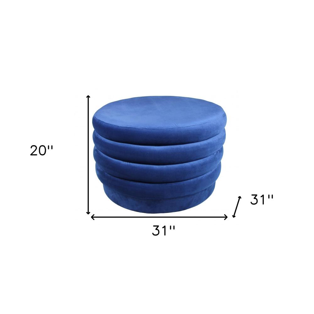 31" Blue Velvet Tufted Round Cocktail Ottoman. Picture 5