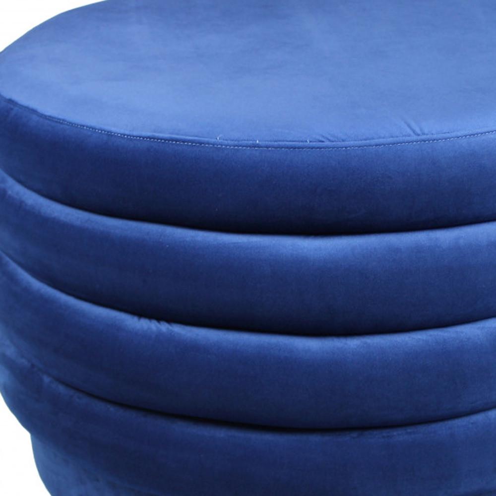 31" Blue Velvet Tufted Round Cocktail Ottoman. Picture 4