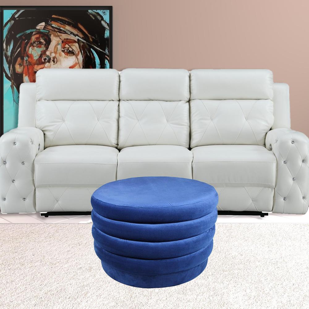 31" Blue Velvet Tufted Round Cocktail Ottoman. Picture 2