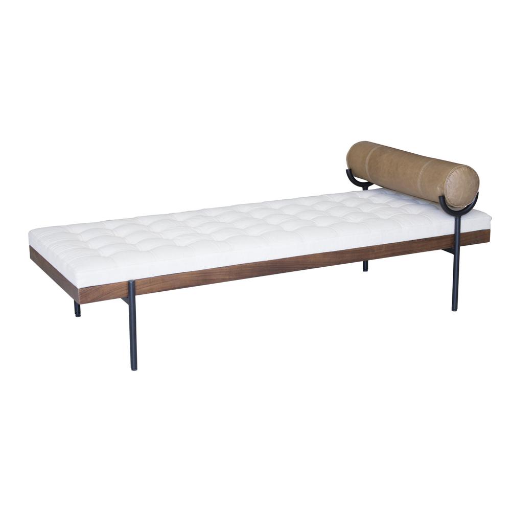 72" Black And Ivory Upholstered Cotton Blend Bedroom Bench. Picture 1
