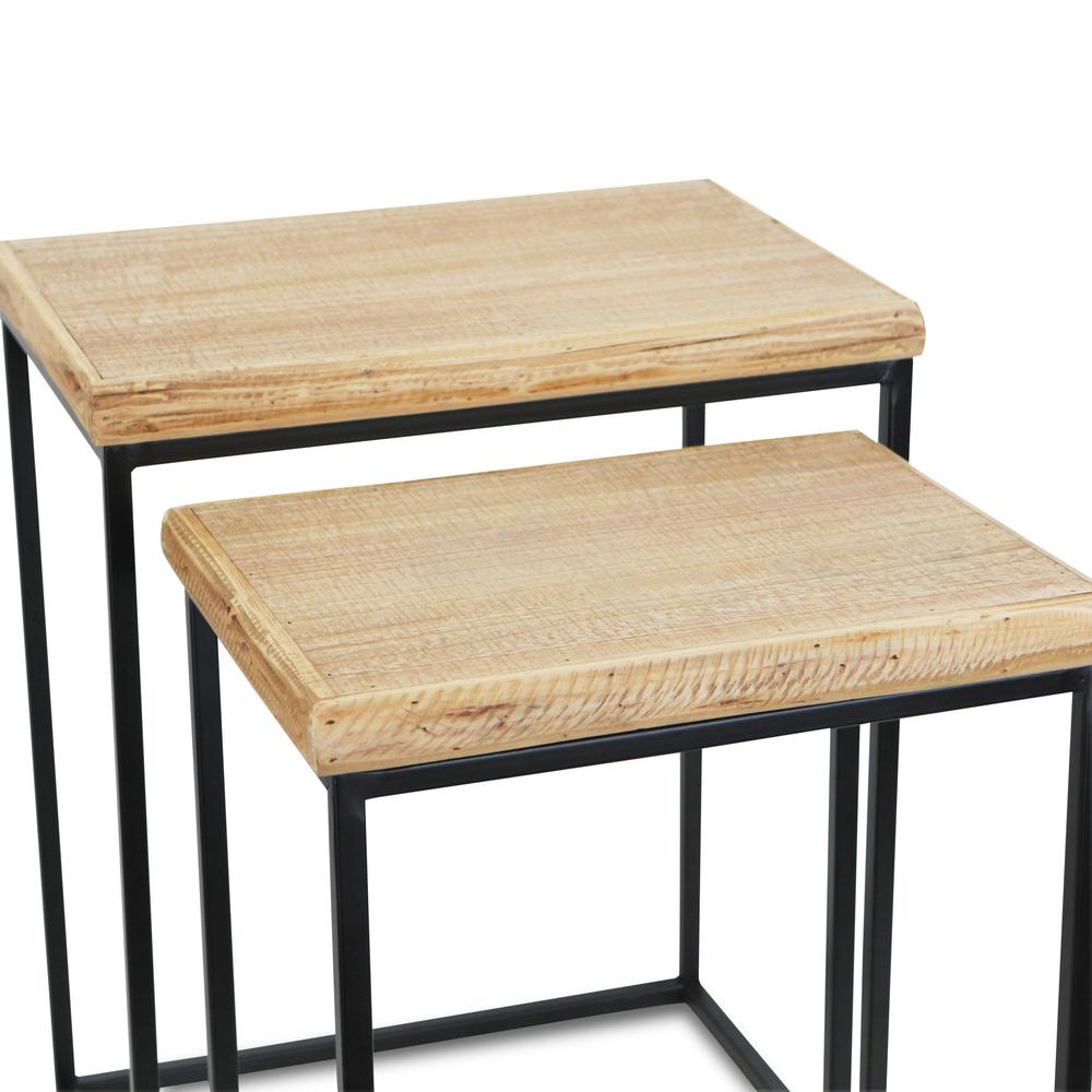 Set Of Two 25" Black And Brown Solid Wood And Steel Rectangular Nested Tables. Picture 8