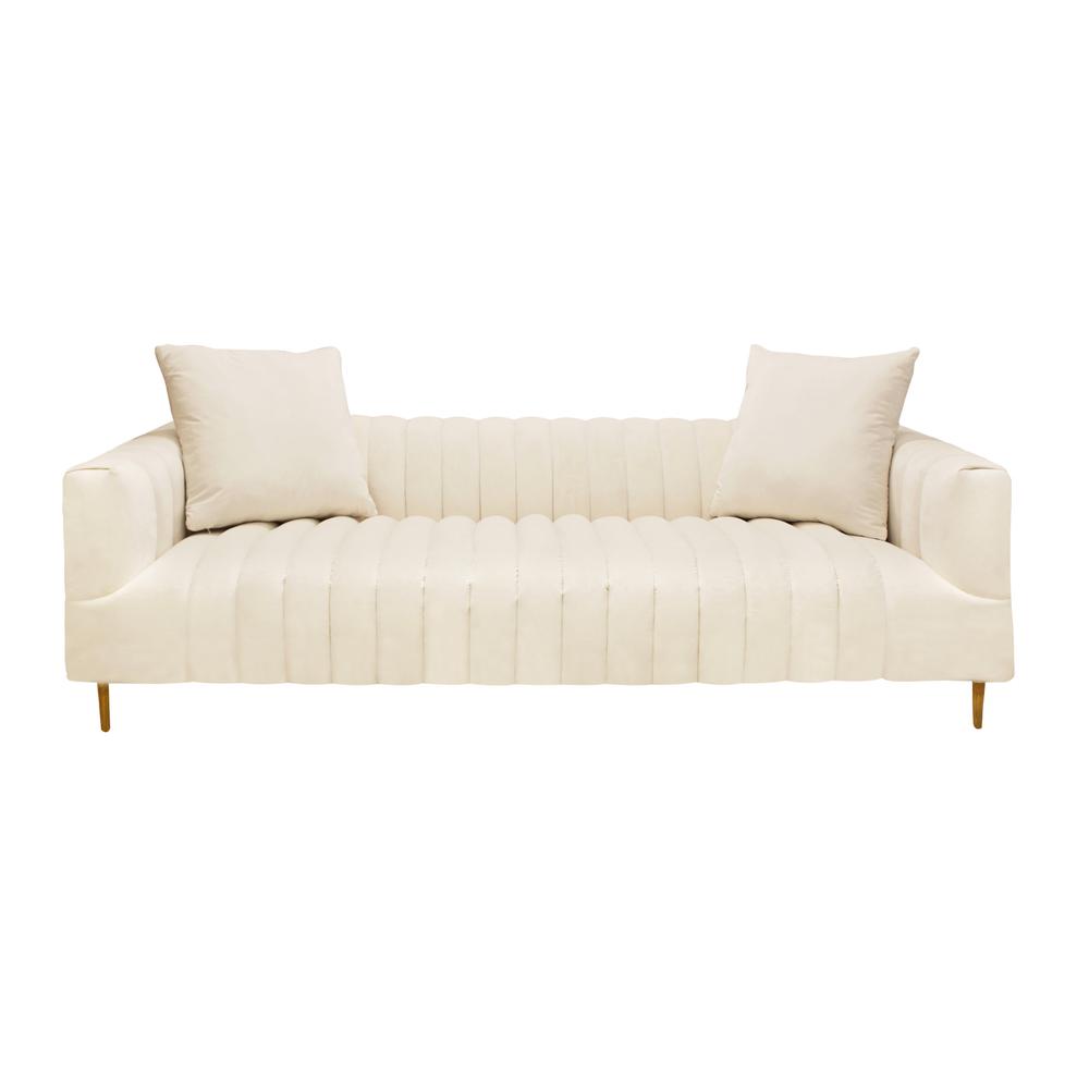 90" Ivory Channeled Velvet and Gold Sofa. Picture 6