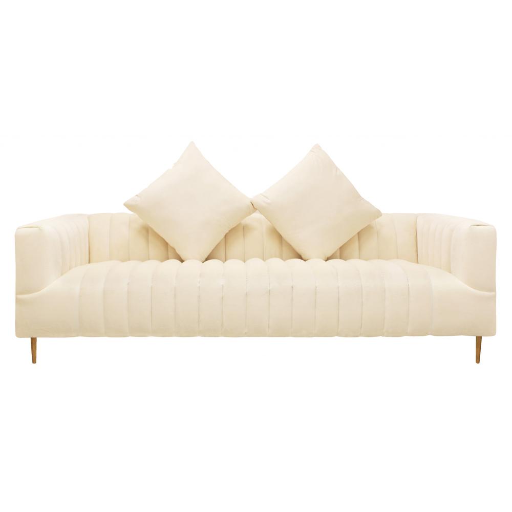 90" Ivory Channeled Velvet and Gold Sofa. Picture 7