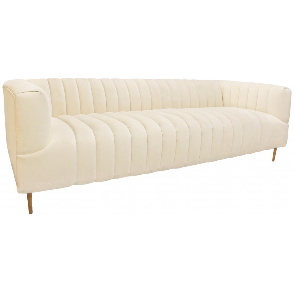90" Ivory Channeled Velvet and Gold Sofa. Picture 2