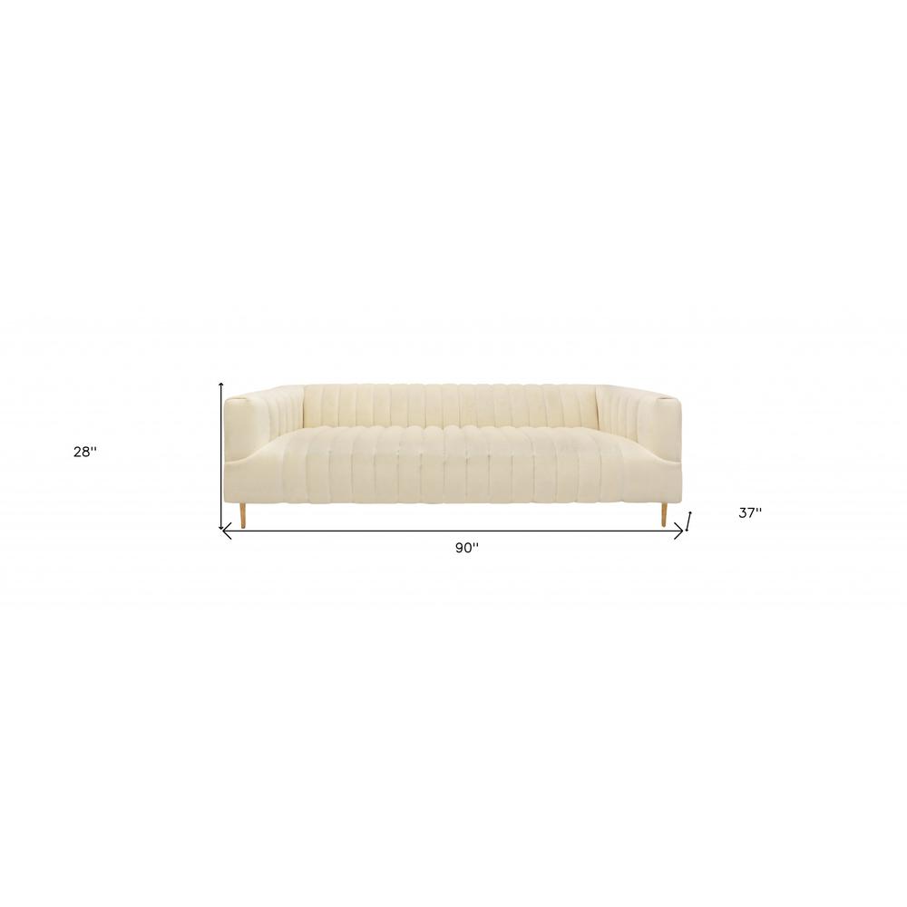 90" Ivory Channeled Velvet and Gold Sofa. Picture 9