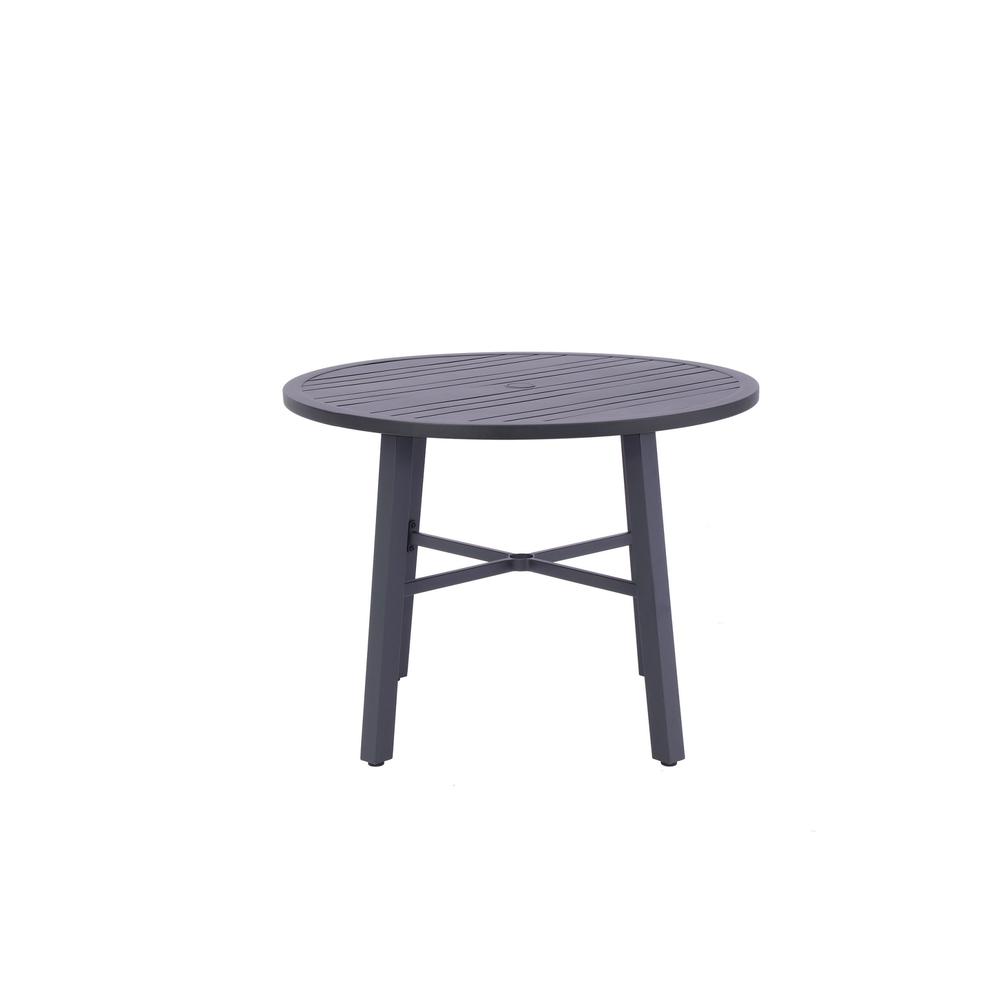 42" Black Rounded Metal Outdoor Dining Table With Umbrella Hole. Picture 1