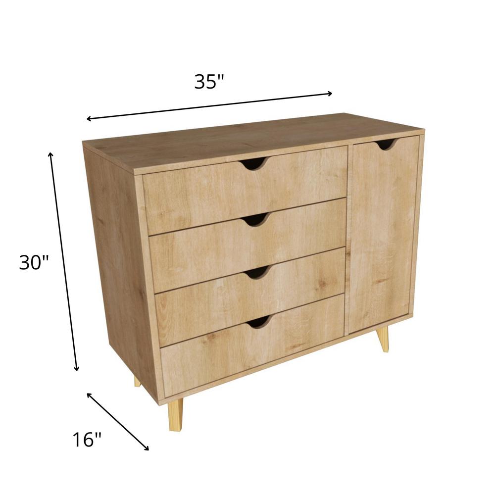 35" Natural Solid Wood Four Drawer Combo Dresser. Picture 6