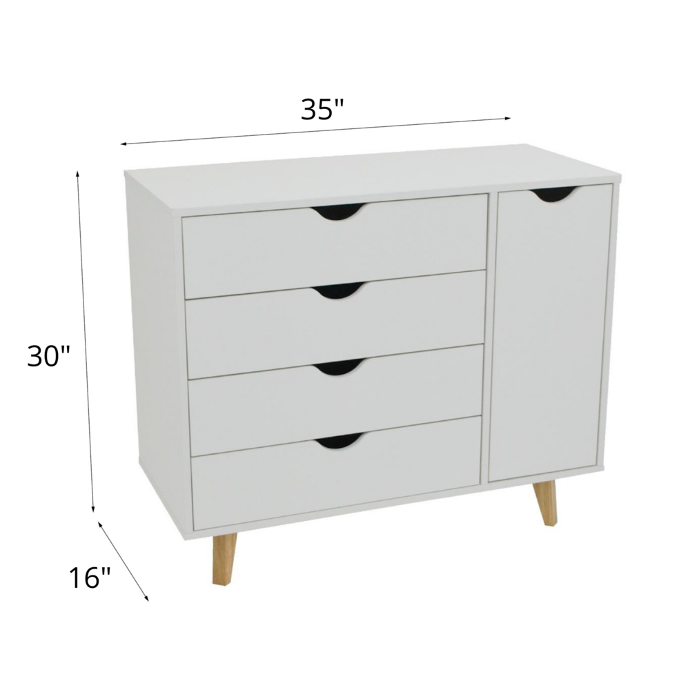 35" White Solid Wood Four Drawer Combo Dresser. Picture 6