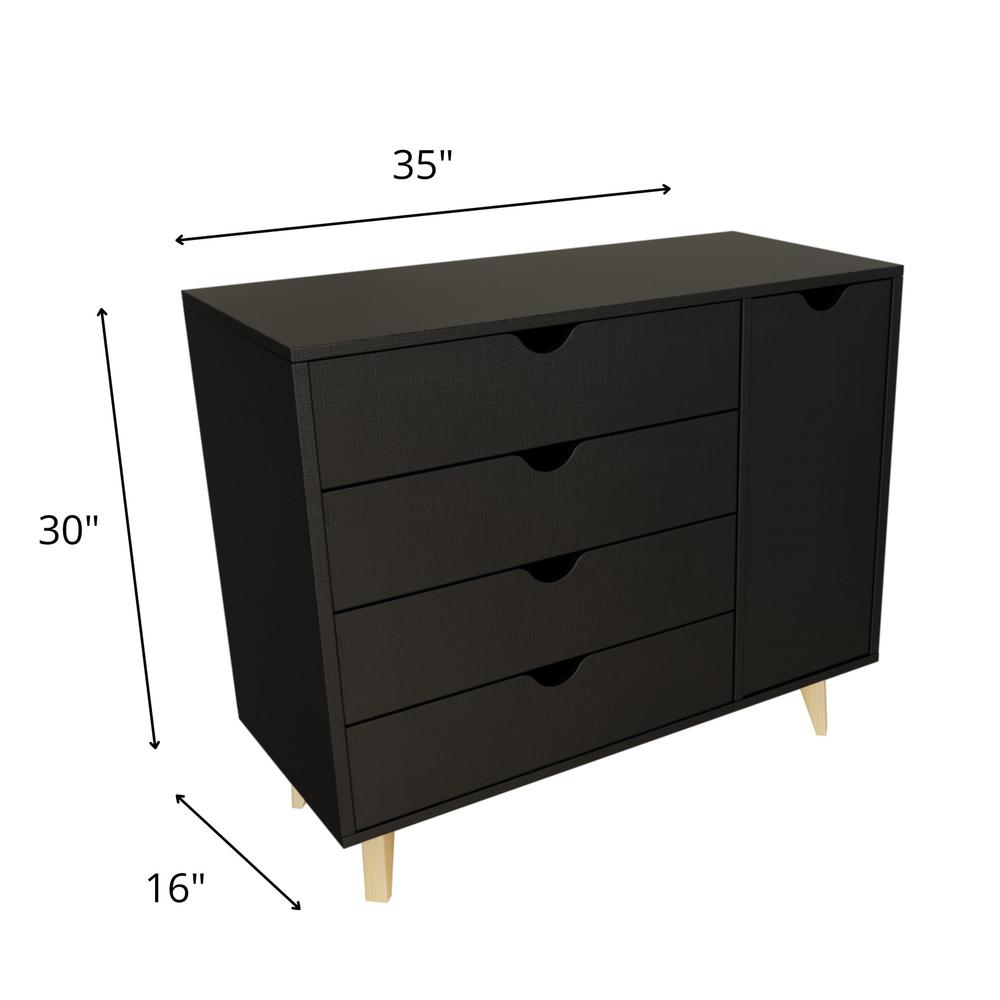 35" Black Solid Wood Four Drawer Combo Dresser. Picture 7