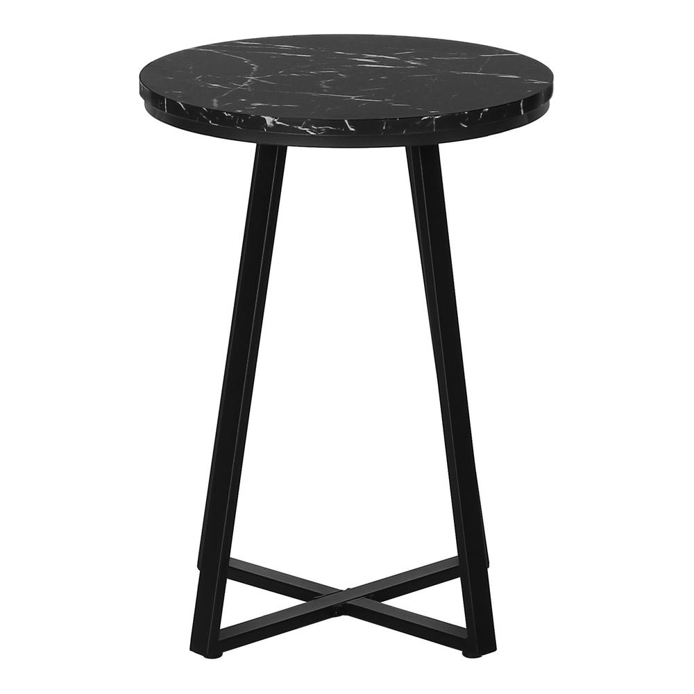 22" Black Faux Marble Round End Table. Picture 1
