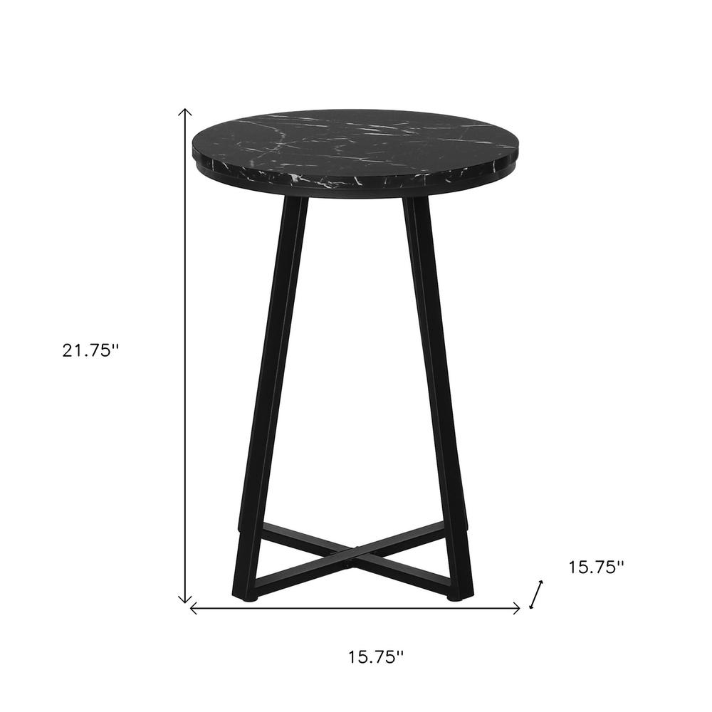 22" Black Faux Marble Round End Table. Picture 8