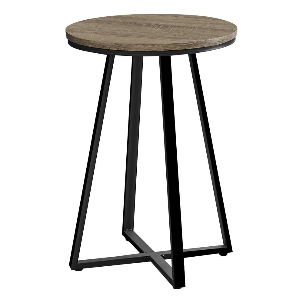 22" Black And Dark Taupe Round End Table. Picture 1