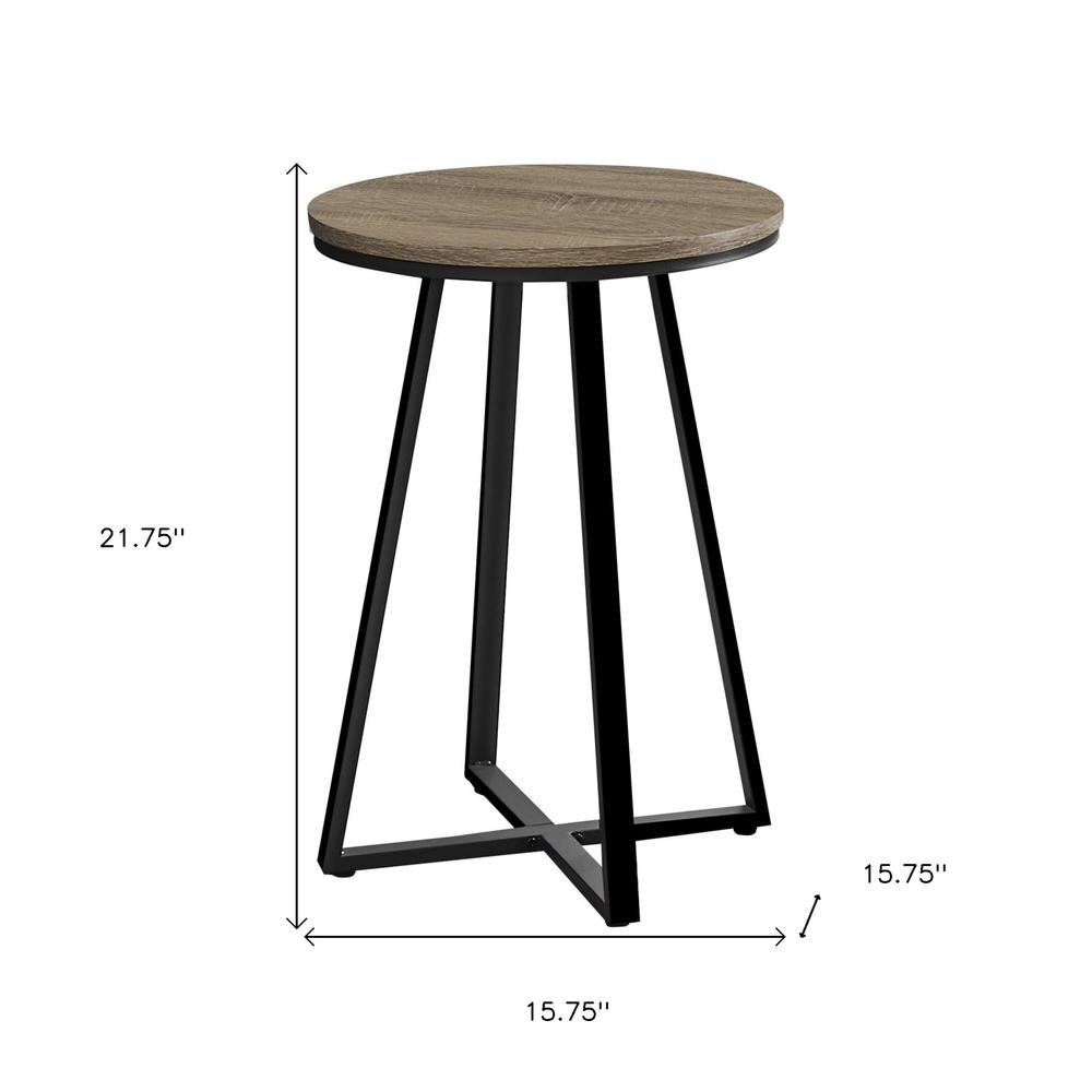 22" Black And Dark Taupe Round End Table. Picture 4