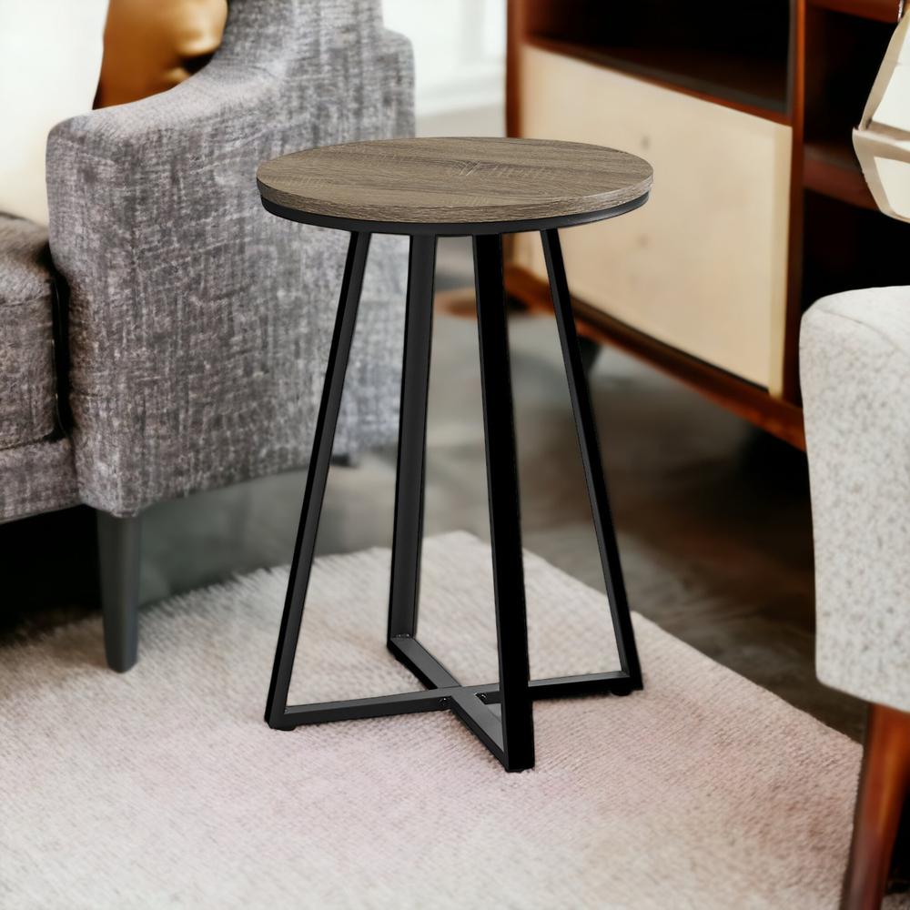 22" Black And Dark Taupe Round End Table. Picture 6