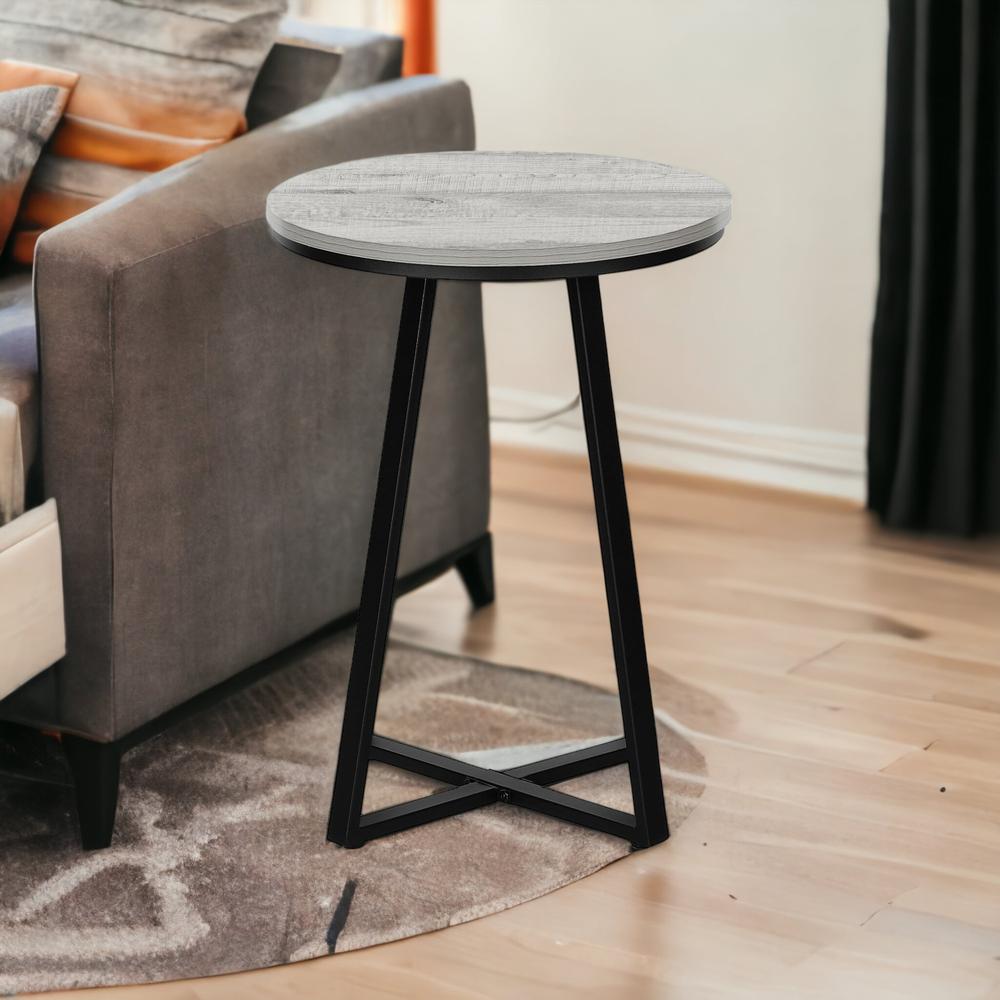 22" Black And Grey Round End Table. Picture 6