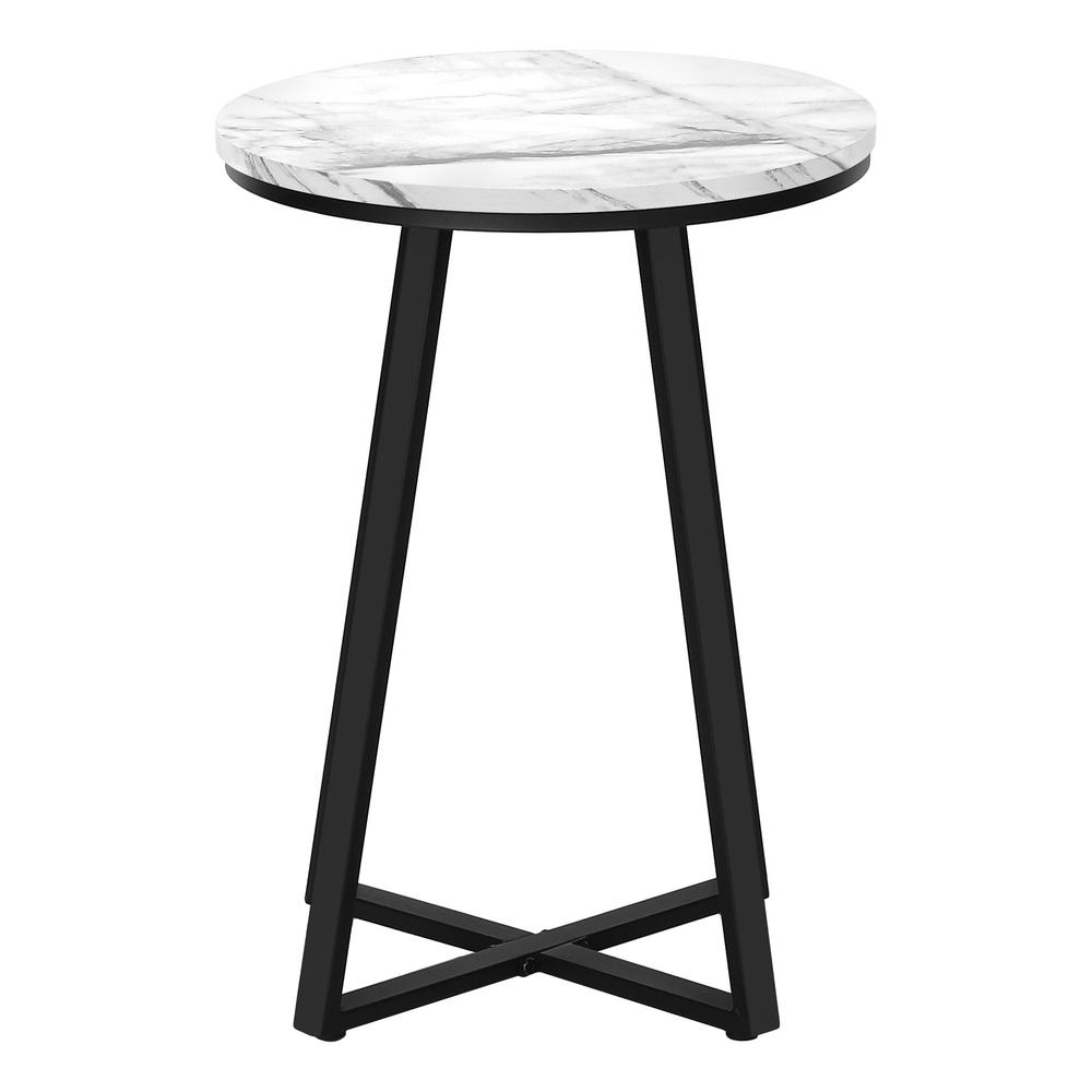 22" Black And White Faux Marble Round End Table. Picture 1