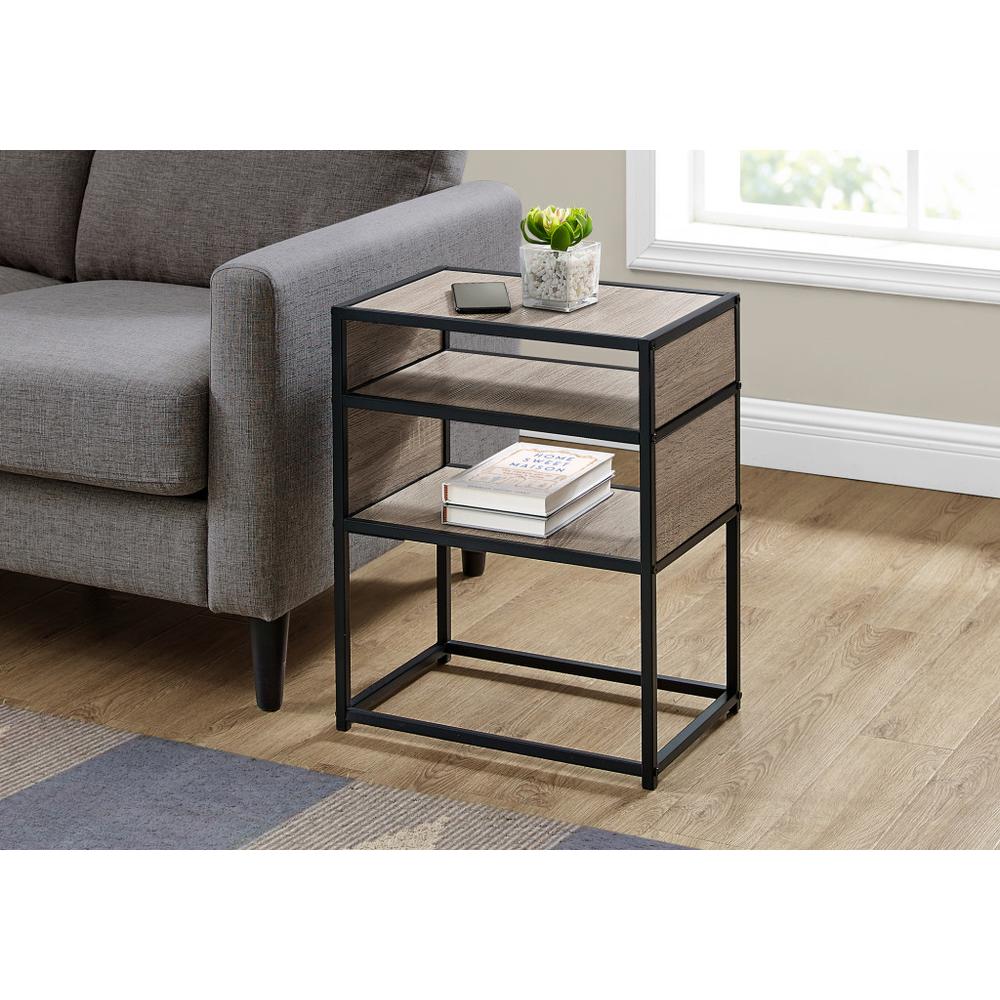 22" Black And Dark Taupe End Table With Two Shelves. Picture 6