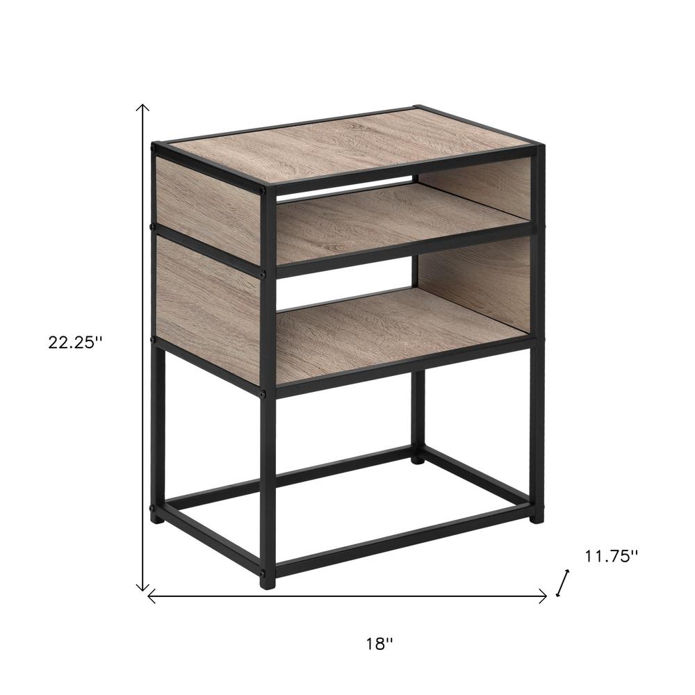 22" Black And Dark Taupe End Table With Two Shelves. Picture 8