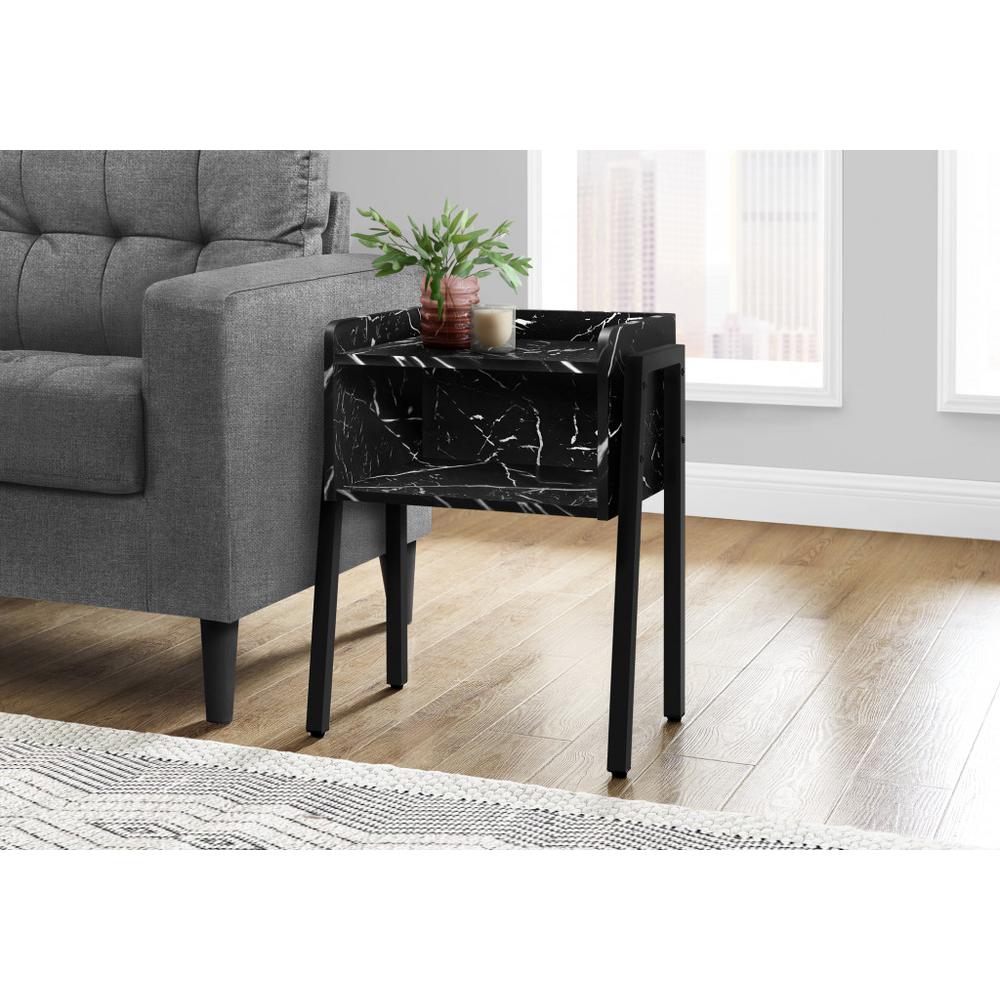 23" Black Faux Marble End Table With Shelf. Picture 2