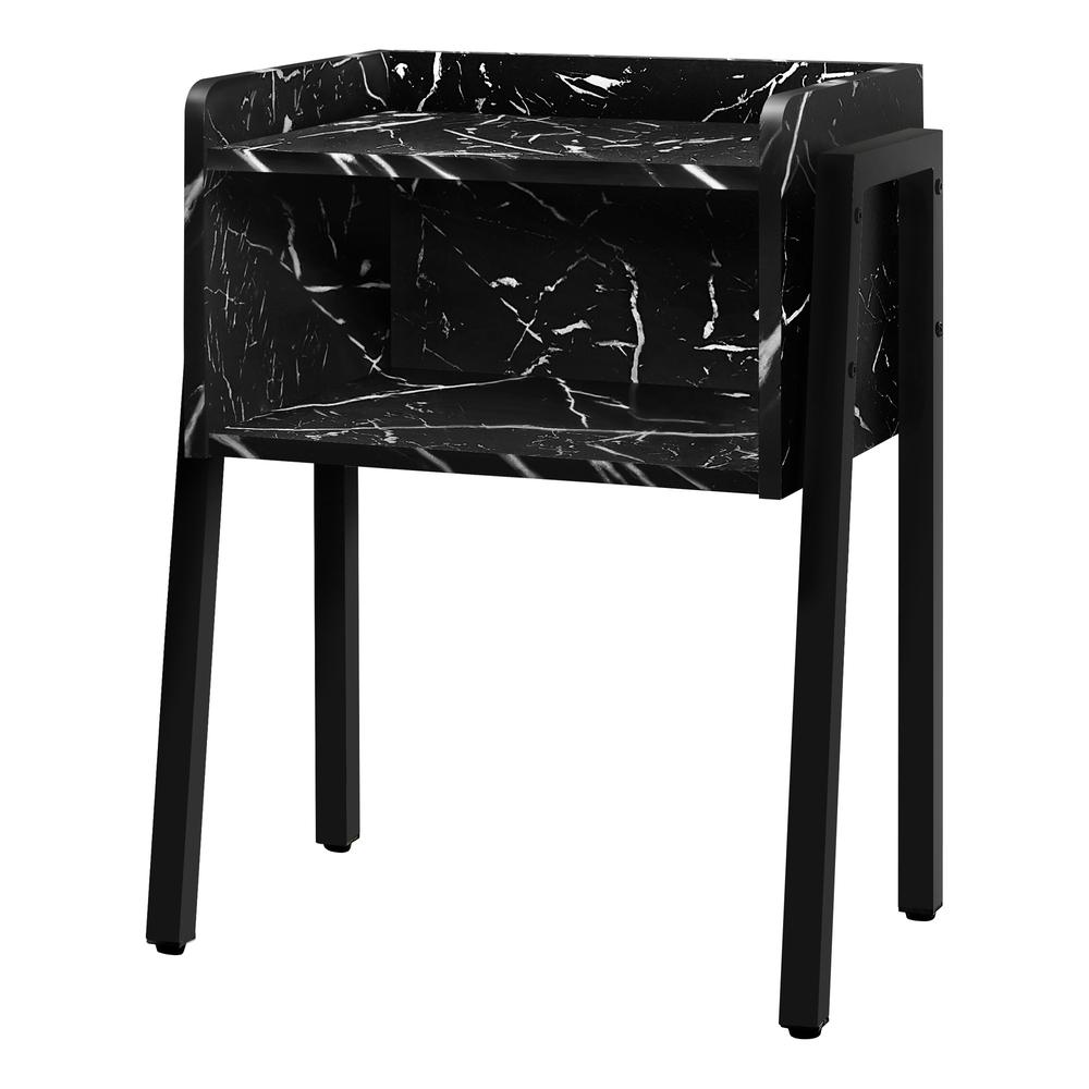 23" Black Faux Marble End Table With Shelf. Picture 1
