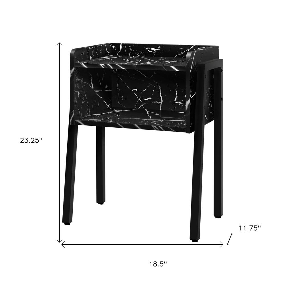 23" Black Faux Marble End Table With Shelf. Picture 4
