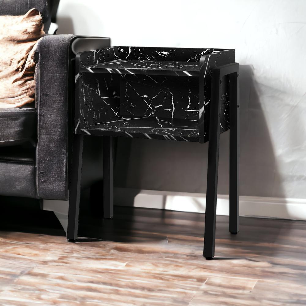 23" Black Faux Marble End Table With Shelf. Picture 6