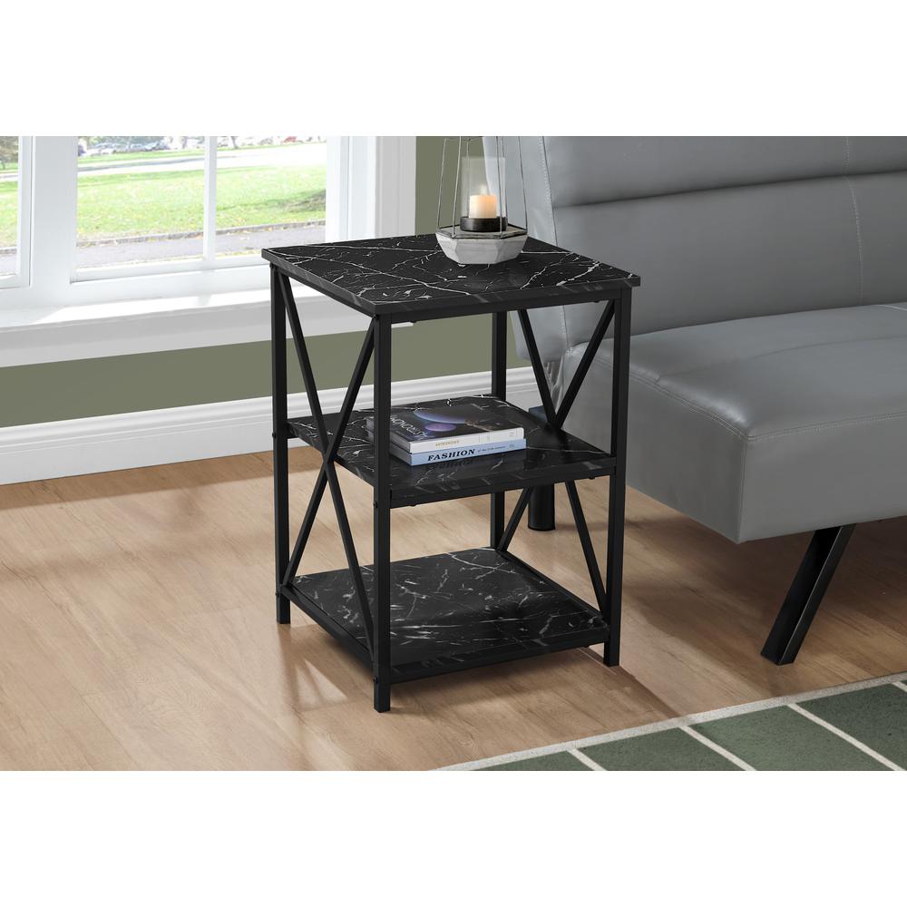 26" Black Faux Marble End Table With Two Shelves. Picture 2