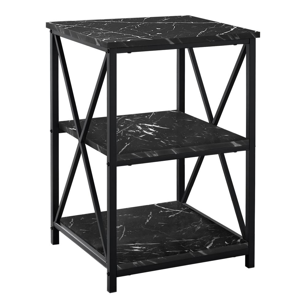 26" Black Faux Marble End Table With Two Shelves. Picture 1