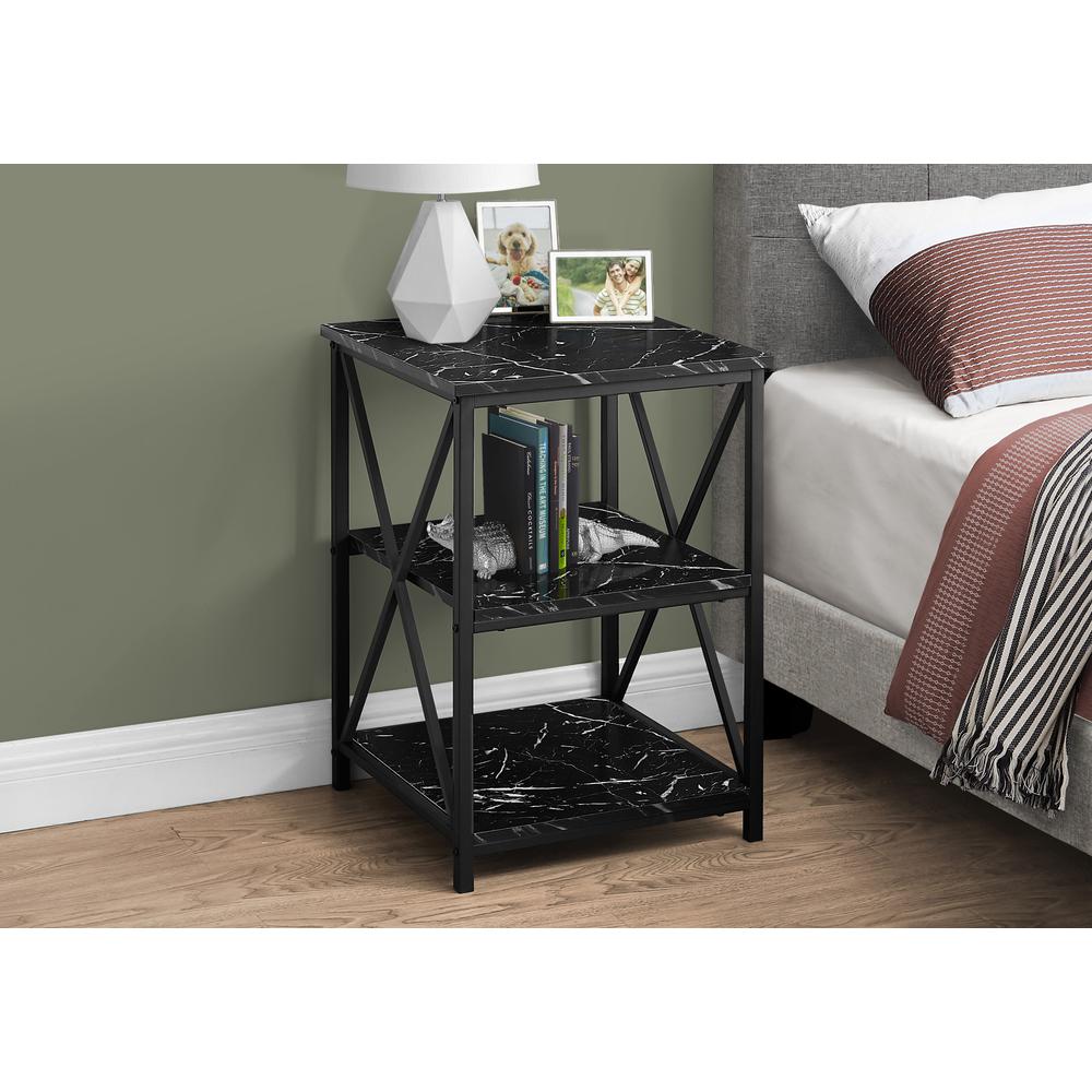 26" Black Faux Marble End Table With Two Shelves. Picture 3