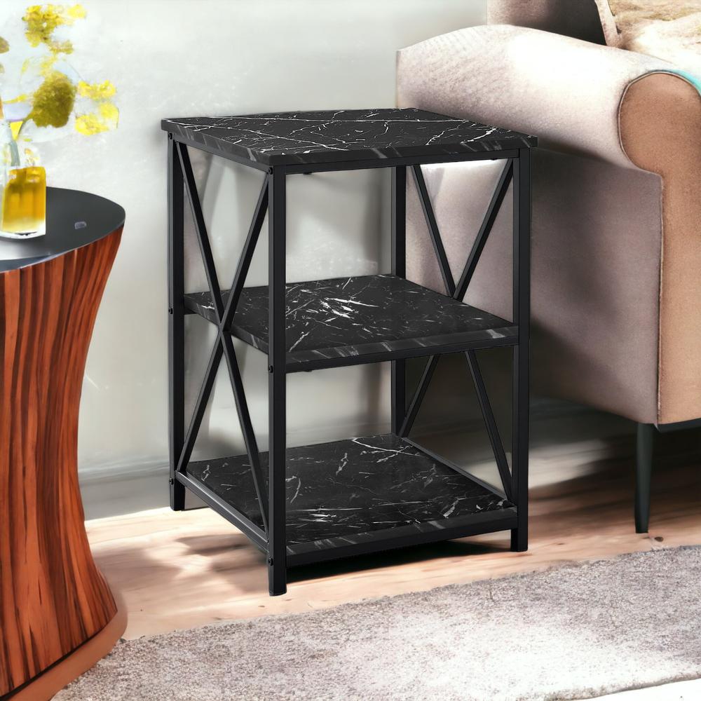 26" Black Faux Marble End Table With Two Shelves. Picture 6