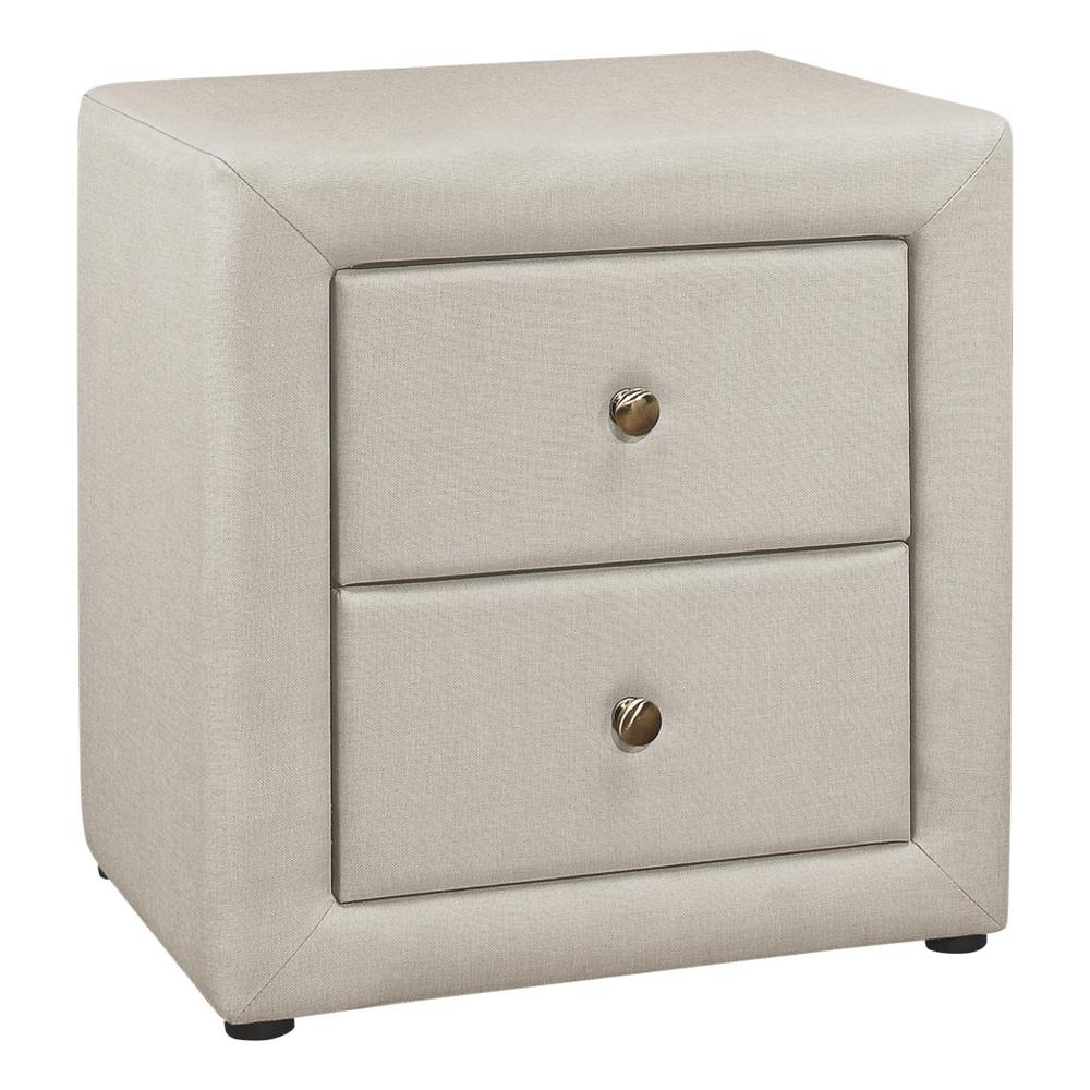 21" Beige Linen Blend Two Drawer Nightstand. Picture 1
