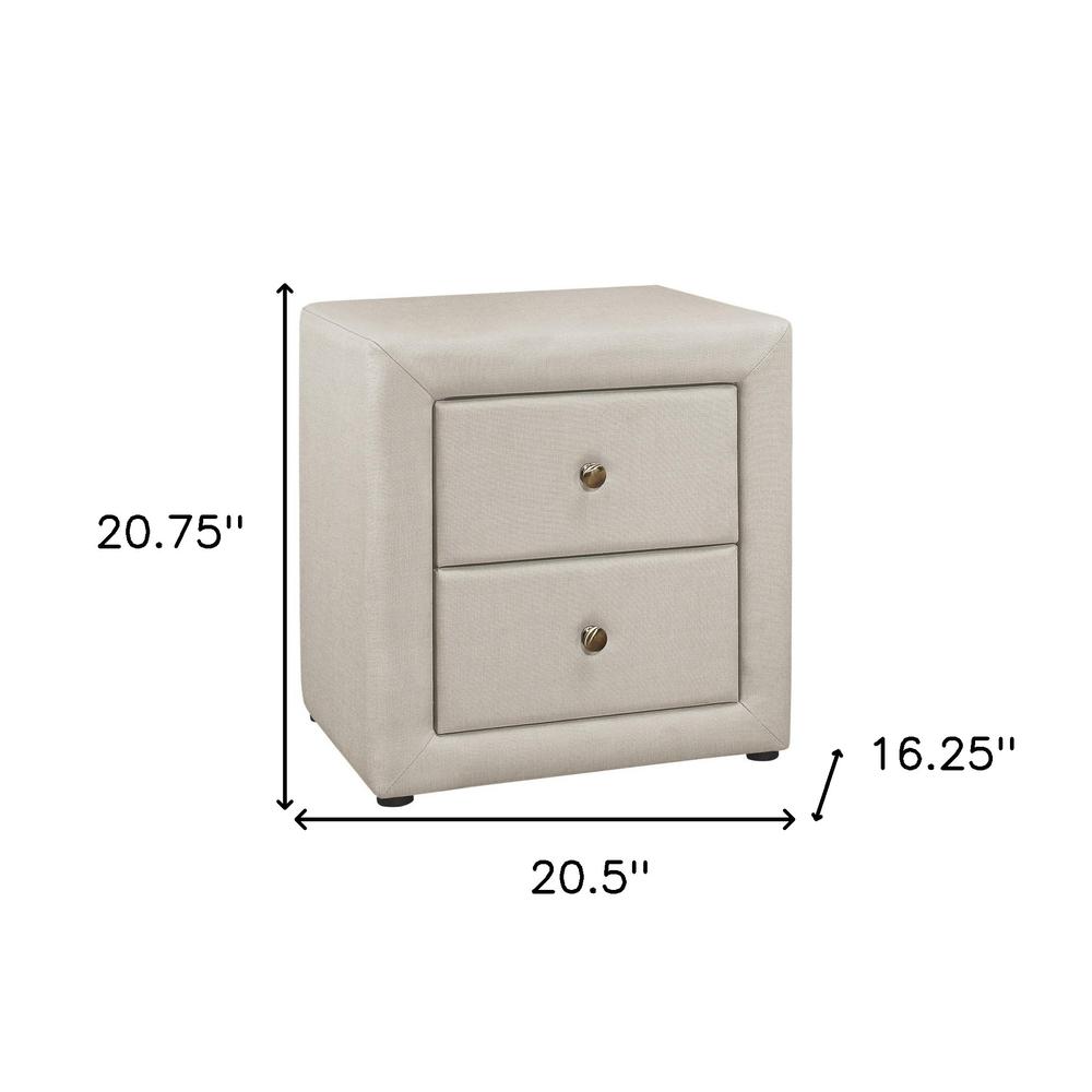 21" Beige Linen Blend Two Drawer Nightstand. Picture 5