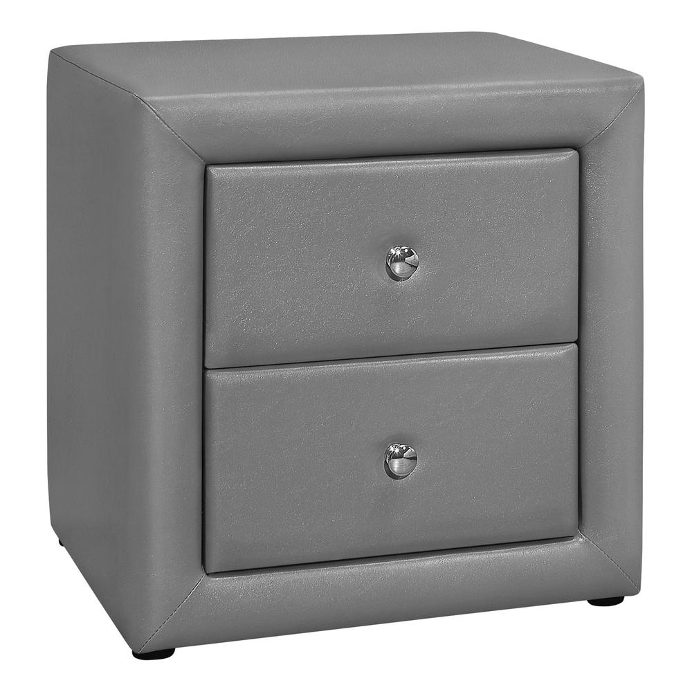 21" Gray Faux Leather Two Drawer Nightstand. Picture 1